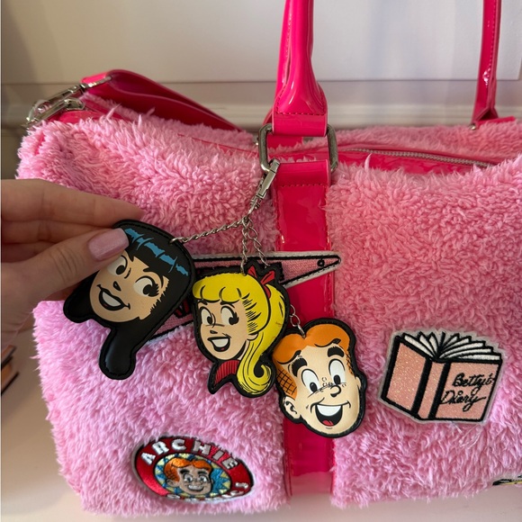 Pink Fuzzy Tote Bag with Fun Patches - Picture 2 of 8